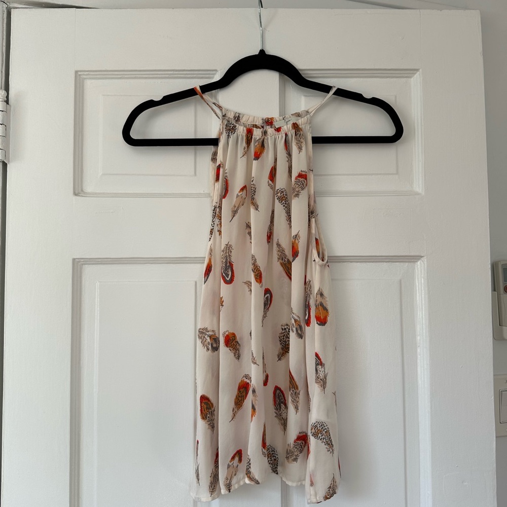 Joie Silk Feather Print top size S